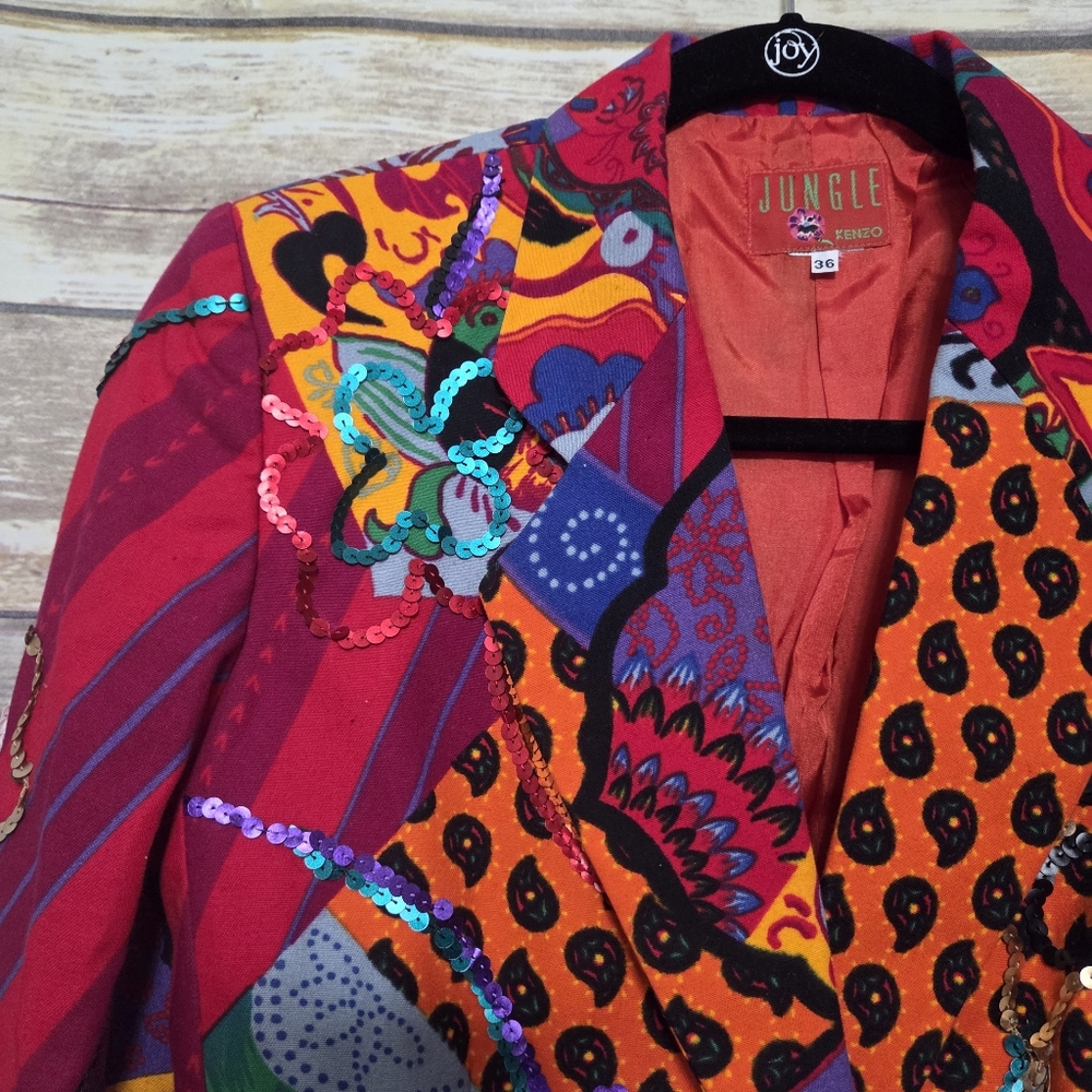Vintage Kenzo Jungle Patchwork Sequin Embellished… - image 8